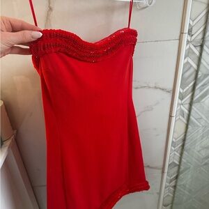 Jonathan Simkhai Red Beaded Mini Dress